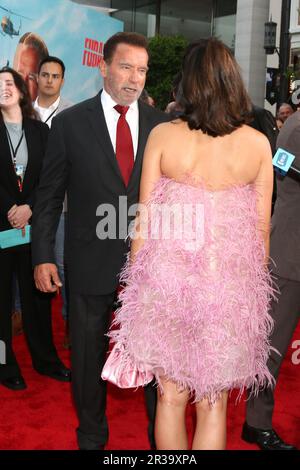 LOS ANGELES - MAY 22:  Arnold Schwarzenegger, Monica Barbaro at the FUBAR TV Series Premiere Screening at The Grove on May 22, 2023 in Los Angeles, CA Stock Photo