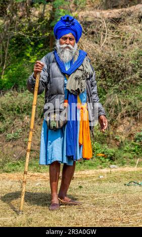 Portrait of an elderly Sikh in traditional dress. Stock Photo