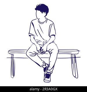 A guy sitting on a bench line art vector Stock Photo