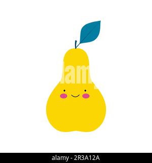Cute, funny cartoon pear character. Emotions. Food smilie. Vector illustration for children. Stock Vector