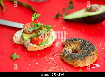 Bagel with Avocado Stock Photo
