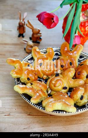 Yeast dough bunny buns for Easter Stock Photo