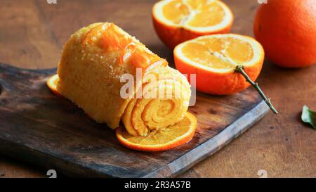 Brazo de naranja (Orange rolled cake portuguese) Stock Photo