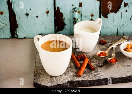 Traditional indian masala chai tea in white cup Stock Photo