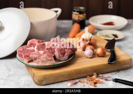 Raw veal knuckle slices Stock Photo