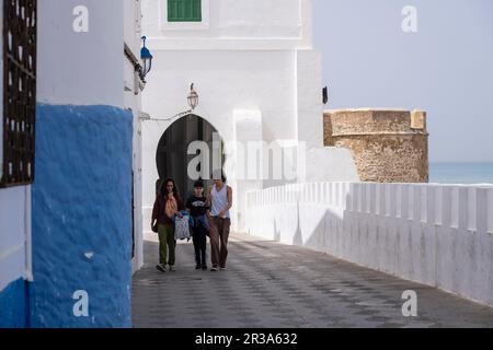 tourist on the wall, Asilah, morocco, africa. Stock Photo