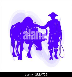 Indian farmer line art vector silhouette Stock Photo