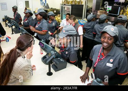 Staff at Burger King Restaurant Opening Day Stock Photo