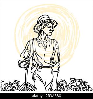 Indian farmer line art vector silhouette Stock Photo