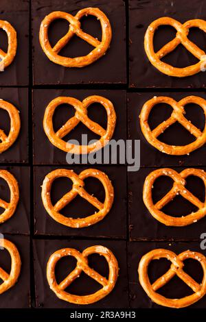 Beer brownies with salt pretzels Stock Photo