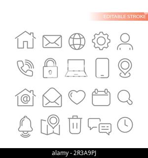 Web interface line vector icon set. Address, date, time and contact us outline icons. Stock Vector