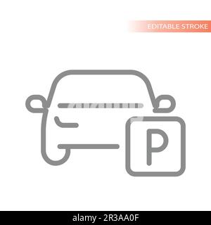 Car parking line vector icon. Simple outline symbol. Stock Vector