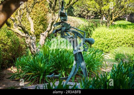 Joan Miró (Spanish, 18931983), Femme et oiseaux ,1972, lost wax cast bronze, Marivent garden, Palma, Majorca. Stock Photo