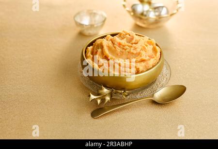 Potato and swede puree with carrots (Christmas) Stock Photo