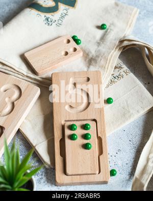 Wooden counting and writing trays - learning resource for educating littles on number writing, fine Stock Photo