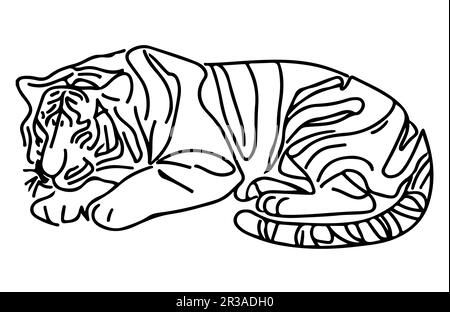 Tiger line art vector silhouette Stock Photo - Alamy