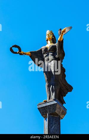 The Famous Golden Statue of St. Sofia in Sofia, Bulgaria. The statue represents Saint Sofia, the god Stock Photo