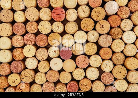Wine cork background. Background of Various Used Wine Corks close up. Stock Photo