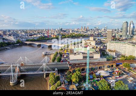 LONDON - AUGUST 19, 2017: Cityscape view from the London Eye. Cityscape from a bird's-eye view. Stock Photo