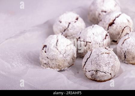Traditional Russian Christmas almond chocolate snowballs Stock Photo