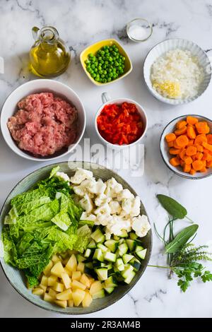 Ingredients for meat and vegetables soup Stock Photo