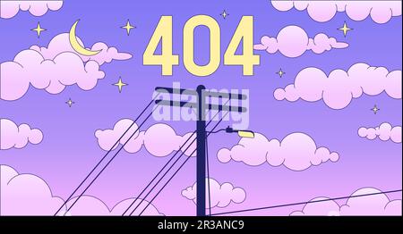 Utility pole on dreamy night sky error 404 flash message Stock Vector