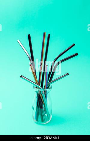 Set of different cocktail straws made of metal Stock Photo