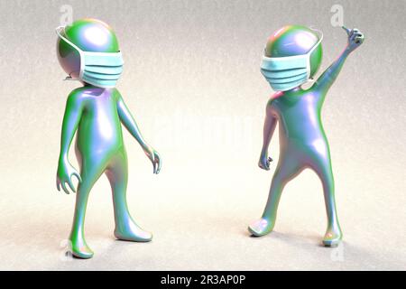 3D illustration of a symbolic face mask placed on earth. Elements of ...