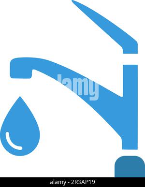 Vector icon of a water faucet with a falling drop of water, flat design Stock Vector