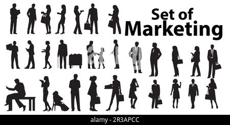 Silhouettes of people in the market vector set. Stock Vector