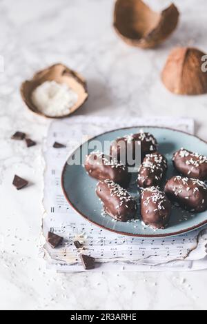 Vegan coconut bars with chocolat Stock Photo