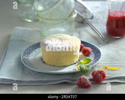 Mini silk cake (Japanese souffle cheesecake) baked in a glass Stock Photo