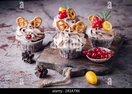 Fancy cupcakes with pretzels Stock Photo