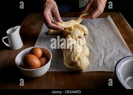 A braided loaf being made Stock Photo