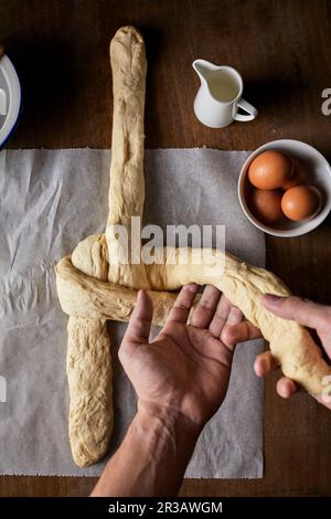 A braided loaf being made Stock Photo