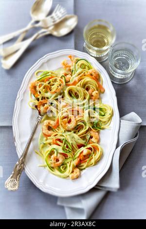 Spaghetti with shrimp sauce Stock Photo