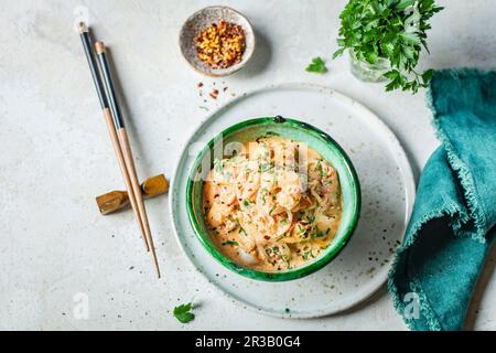 Pasta with shrimp and chilli Stock Photo