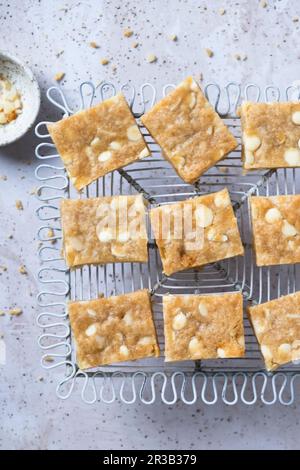 Gluten-free blondie with macadamia and wihte chocolate Stock Photo