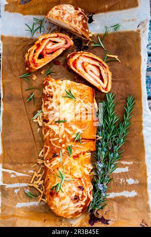 Pizza Stromboli with rosemary Stock Photo