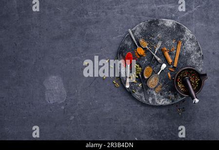 Spices On Grey Background Stock Photo