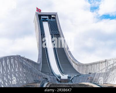 The inrun of Holmenkollen ski jump in Oslo, Norway Stock Photo