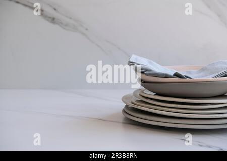 Plate Stack On Marble Stock Photo