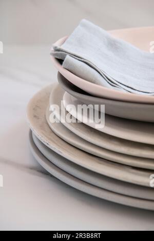 Plate Stack On Marble Stock Photo