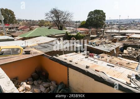 High Angle rooftop view of low income houses in Alexandra township Johannesburg South Africa Stock Photo