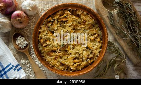 Traditional Spanish Arroz al horno. Rice with chicken cooked in a oven Stock Photo