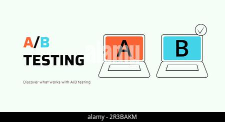A-B Testing Banner on White Background. Stylish Experiment Banner with Black Text and Colored Icons for Business and Marketing Stock Vector