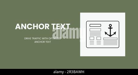 Anchor Text Banner on Green Background. Stylish Banner with White Text and Black Icons for Business and Marketing Stock Vector