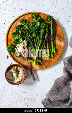 Barbecued baby broccolini Stock Photo