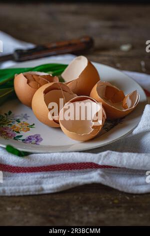 Egg shells after baking Stock Photo