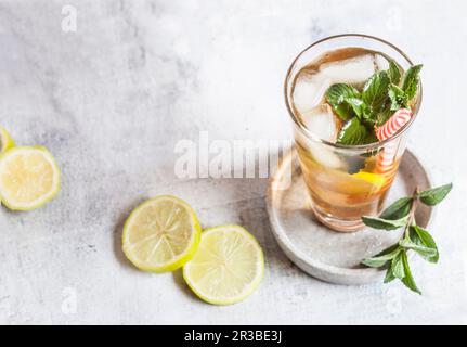 Iced tea with mint and lime Stock Photo